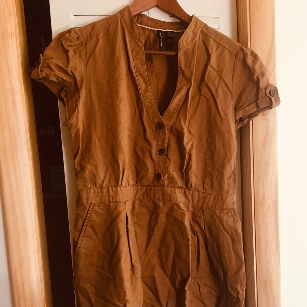MANGO Tan Linen Dress